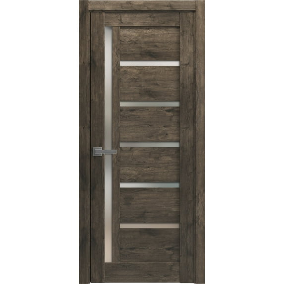Solid French Pre-Hung Door Frosted Glass | Quadro 4088 Cognac Oak | Single Regular Panel Frame Trims Handle | Bathroom Bedroom Sturdy Doors -30" x 84"