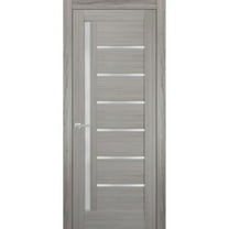 Solid French Pre-Hung Door Frosted Glass | Quadro 4088 Grey Ash | Single Regular Panel Frame Trims Handle | Bathroom Bedroom Sturdy Doors -18" x 84"