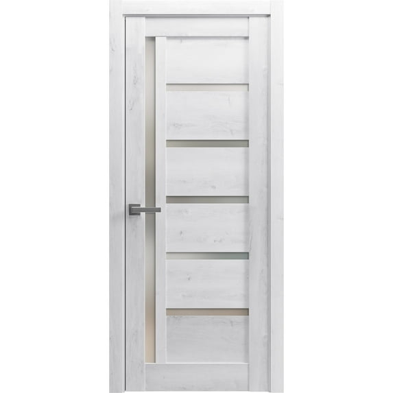 Solid French Pre-Hung Door Frosted Glass | Quadro 4088 Nordic White | Single Regular Panel Frame Trims Handle | Bathroom Bedroom Sturdy Doors -32" x 80"