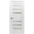 thumbnail image 1 of Solid French Pre-Hung Door Frosted Glass | Quadro 4266 White Silk | Single Regular Panel Frame Trims Handle | Bathroom Bedroom Sturdy Doors -28" x 80", 1 of 7