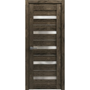 Solid French Pre-Hung Door Frosted Glass | Quadro 4445 Cognac Oak | Single Regular Panel Frame Trims Handle | Bathroom Bedroom Sturdy Doors -18" x 84"