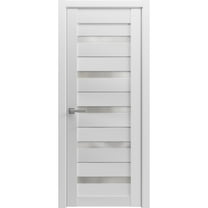 Solid French Pre-Hung Door Frosted Glass | Quadro 4445 White Silk | Single Regular Panel Frame Trims Handle | Bathroom Bedroom Sturdy Doors -18" x 84"