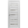 thumbnail image 1 of Solid French Pre-Hung Door Frosted Glass | Quadro 4445 White Silk | Single Regular Panel Frame Trims Handle | Bathroom Bedroom Sturdy Doors -42" x 84", 1 of 6