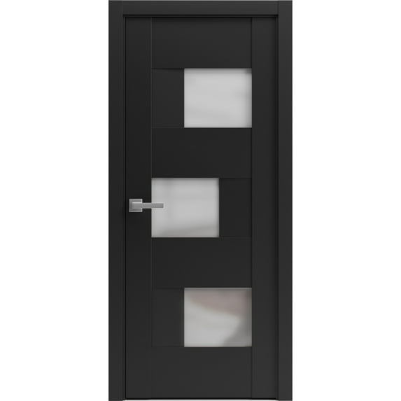 Solid French Pre-Hung Door Frosted Glass | Sete 6933 Matte Black | Single Regular Panel Frame Trims Handle | Bathroom Bedroom Sturdy Doors -36" x 84"