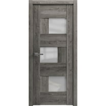Solid French Pre-Hung Door Frosted Glass | Sete 6933 Nebraska Grey | Single Regular Panel Frame Trims Handle | Bathroom Bedroom Sturdy Doors -18" x 84"