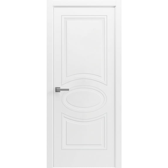 Solid French Pre-Hung Door / Mela 7001 Matte White / Single Regular Panel Frame Handle / Bathroom Bedroom Modern Doors -24" x 80"