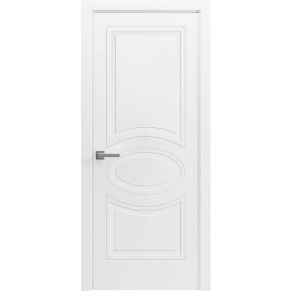 Solid French Pre-Hung Door / Mela 7001 Matte White / Single Regular Panel Frame Handle / Bathroom Bedroom Modern Doors -24" x 84"
