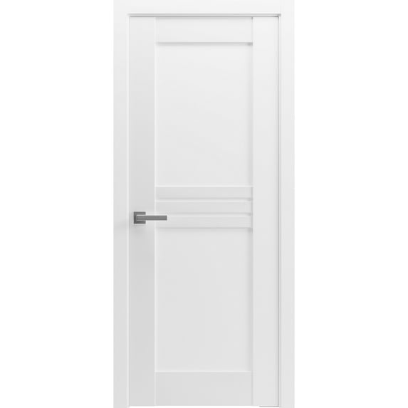 Solid French Pre-Hung Door / Mela 7444 White Silk / Single Regular Panel Frame Handle / Bathroom Bedroom Modern Doors -32" x 84"