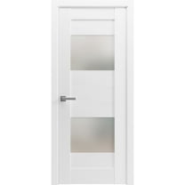 Solid French Pre-Hung Door Opaque Glass 2 Lites / Sete 6222 White Silk / Single Regular Panel Frame Handle / Bathroom Bedroom Modern Doors -18" x 84"
