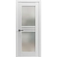 thumbnail image 1 of Solid French Pre-Hung Door Opaque Glass 4 Lites / Mela 7222 White Silk / Single Regular Panel Frame Handle / Bathroom Bedroom Modern Doors -36" x 80", 1 of 7