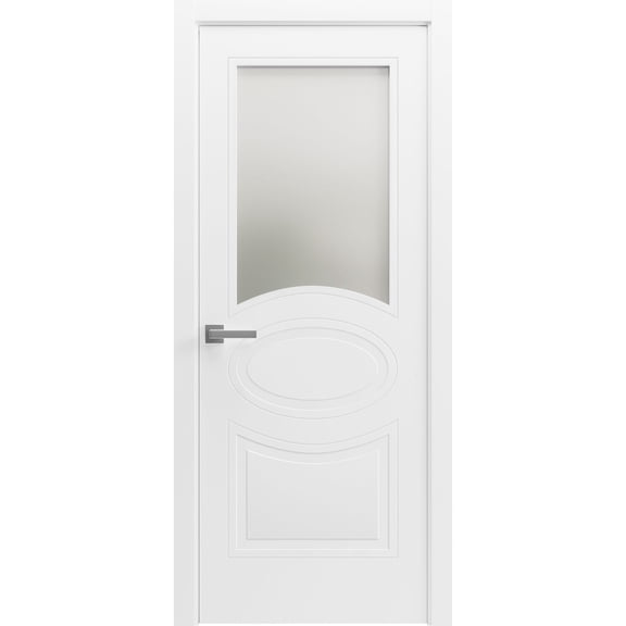 Solid French Pre-Hung Door Opaque Glass / Mela 7012 Matte White / Single Regular Panel Frame Handle / Bathroom Bedroom Modern Doors -32" x 80"