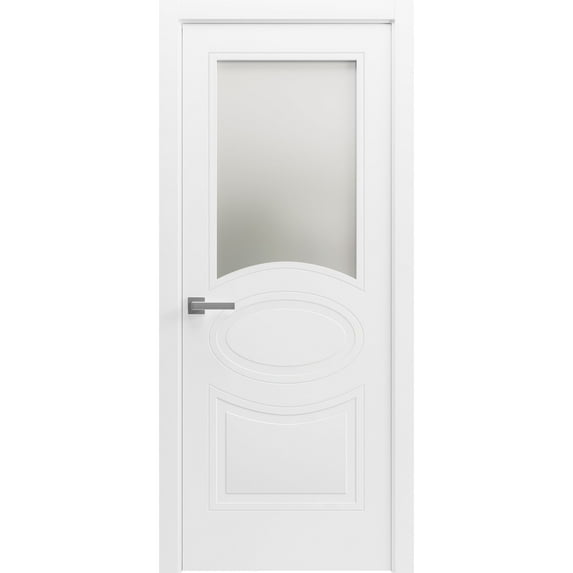 Solid French Pre-Hung Door Opaque Glass / Mela 7012 Matte White / Single Regular Panel Frame Handle / Bathroom Bedroom Modern Doors -32" x 96"
