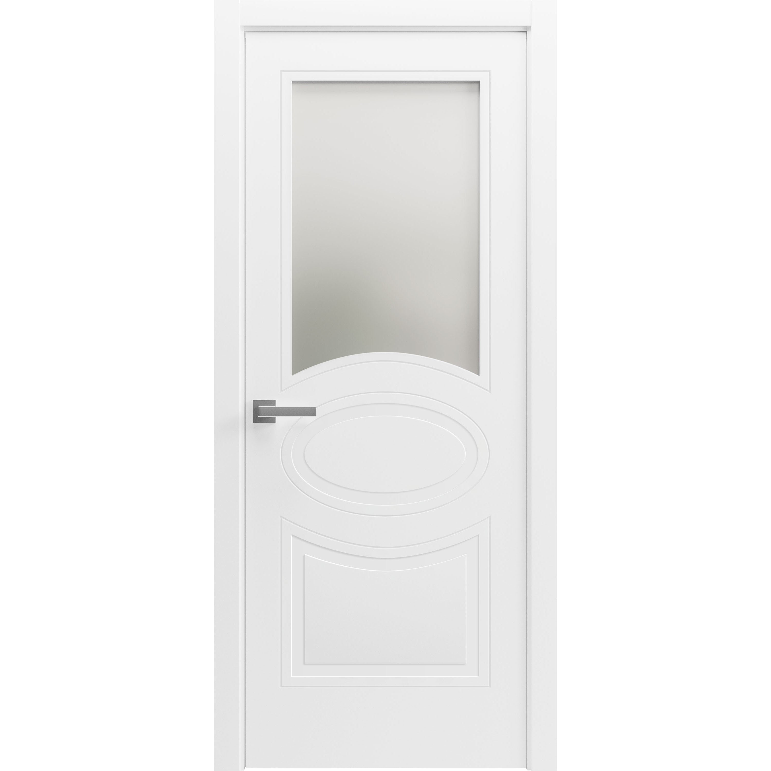 Solid French Pre-Hung Door Opaque Glass / Mela 7012 Matte White / Single Regular Panel Frame Handle / Bathroom Bedroom Modern Doors -42" x 80"