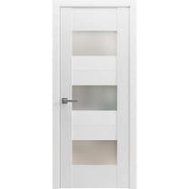 Solid French Pre-Hung Door Opaque Glass / Sete 6003 White Silk / Single Regular Panel Frame Handle / Bathroom Bedroom Modern Doors -18" x 84"