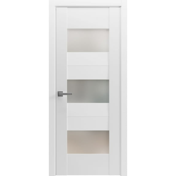 Solid French Pre-Hung Door Opaque Glass / Sete 6003 White Silk / Single Regular Panel Frame Handle / Bathroom Bedroom Modern Doors -32" x 84"
