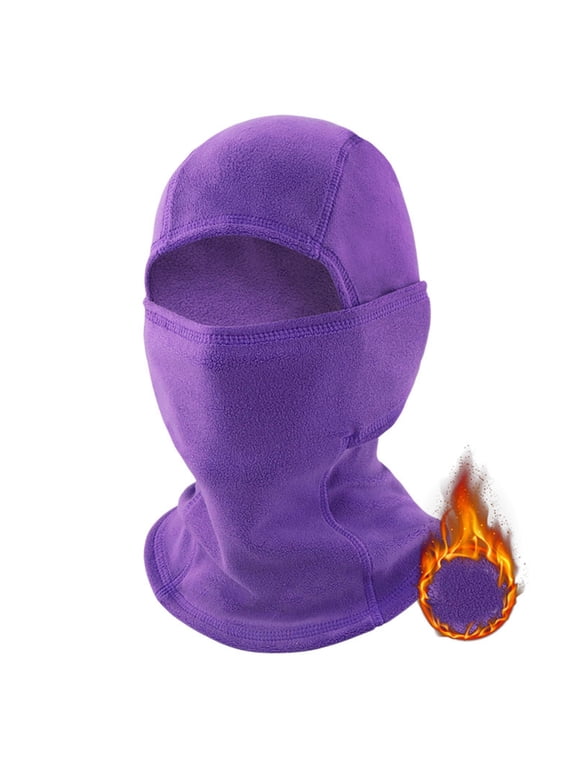Solid Fuzz Balaclava for Men Plain Thermal Full Face Hood Mask for Winter Outdoor Sports Purple Free Size