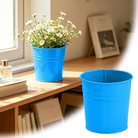 Solid Galvanized Metal Flower Bucket Planter, Mini Metal Pot for Indoor Window Desk Succulent Small Fresh Floral Tabletop Decor,Dark Blue,10cm