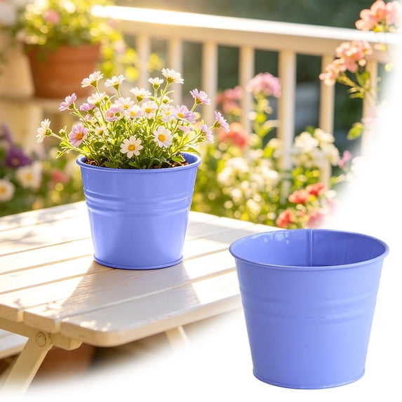Solid Galvanized Metal Flower Bucket Planter, Mini Metal Pot for Indoor Window Desk Succulent Small Fresh Floral Tabletop Decor,Purple,13cm