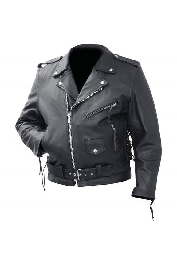 Solid Genuine Cowhide Leather Classic Motorcycle Jacket-2X