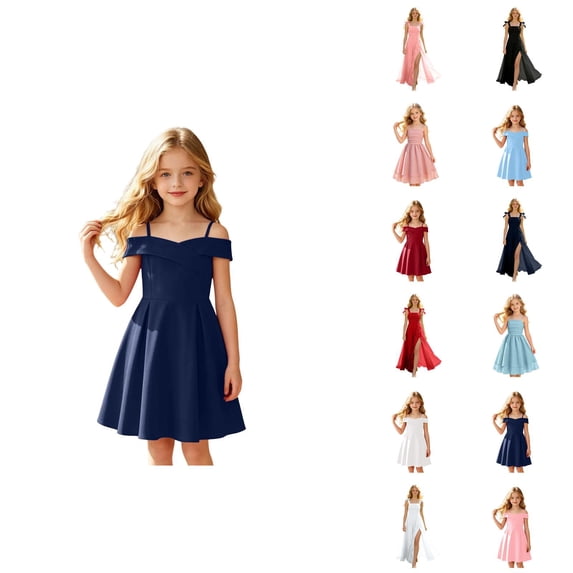 Solid Girls Dresses Party Off Shoulder Strapless Waist Cute A Line Banquet Formal Gown For Tweens Teen