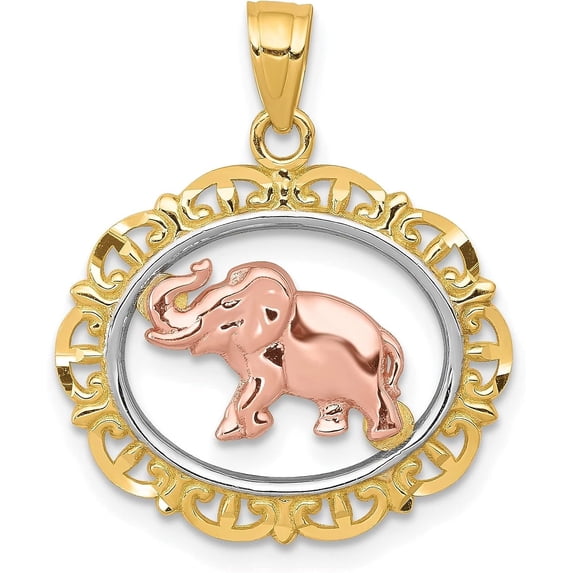Solid Gold 10k Two-tone with White Rhodium Elephant Charm - 22mm