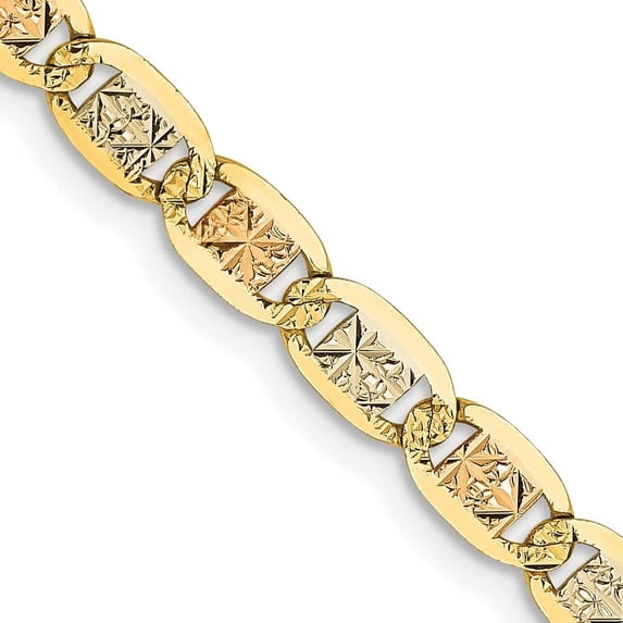 Solid Gold 14K 4mm Tri-color Pav Valentino with Lobster Lock Chain - 20"