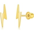 thumbnail image 1 of Solid Gold 14K Minimalist Small Polished Lightning Bolt Stud Earrings with Screw-backs 10mm, 1 of 4