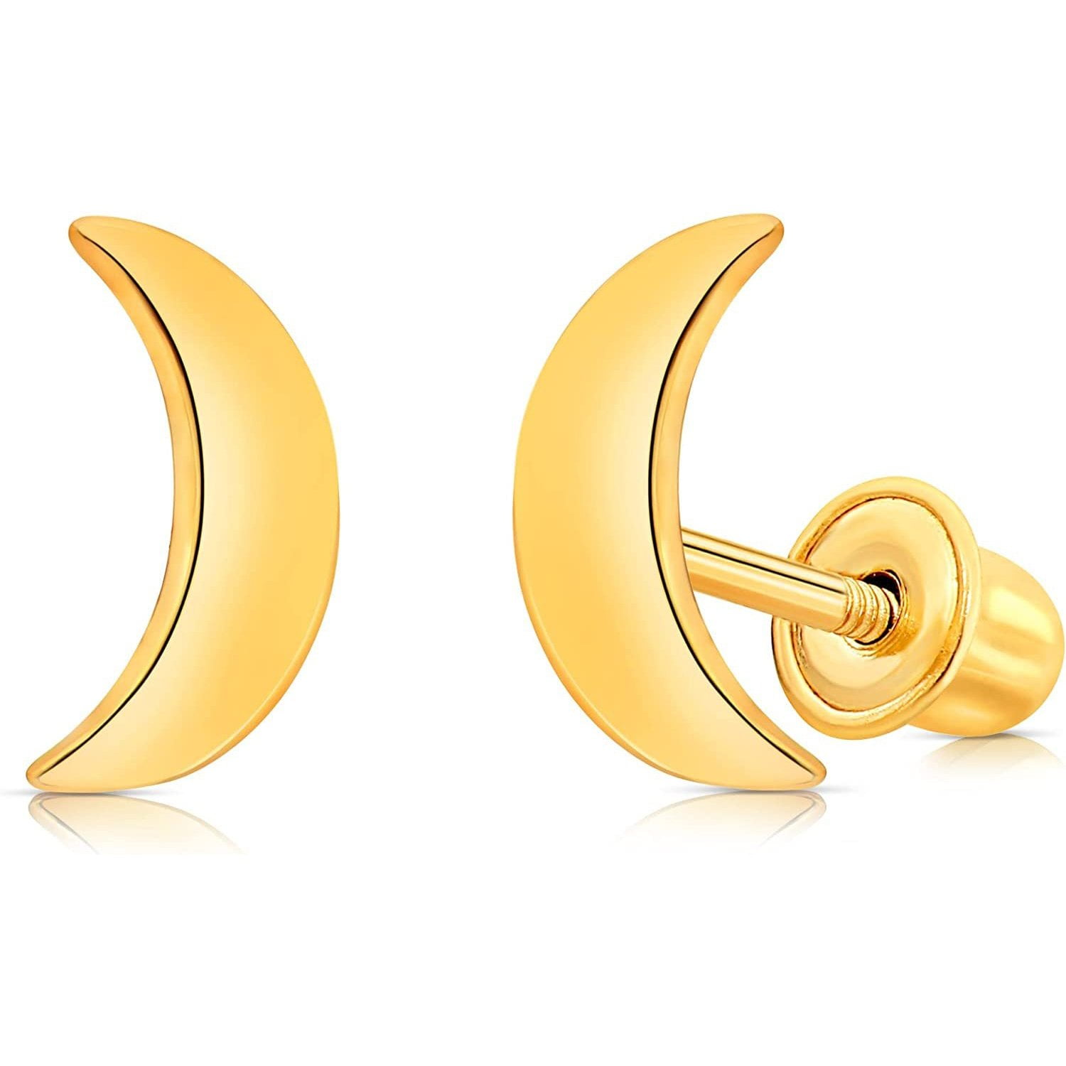Solid Gold 14K Polished Moon Stud Earrings, Crescent Moon Studs, Gift for Women