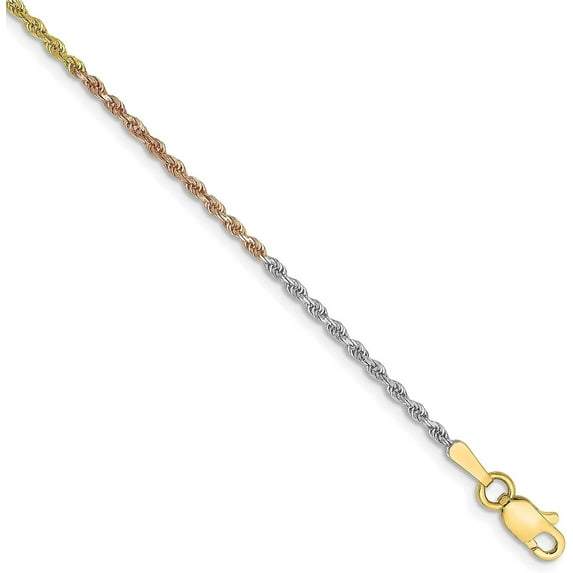 Solid Gold 14K Tri-colored 1.7mm Diamond-cut Rope with Lobster Lock Chain - 20"