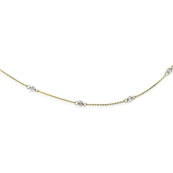 Solid Gold 14K Two-tone Diamond Cut Beads w/ 2in Ext Necklace - 18" Chain