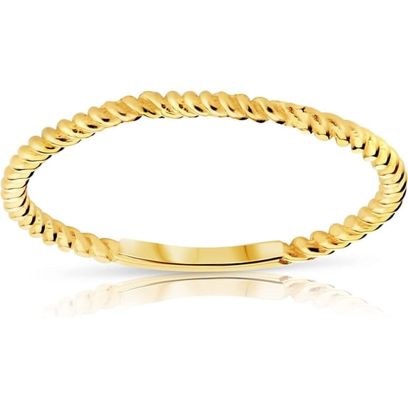 Solid Gold 14k Thin Twisted Band Stackable Ring 6