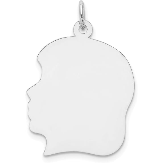 Solid Gold 14k White Plain Large.018 Depth Facing Left Engravable Girl Charm - 30mm