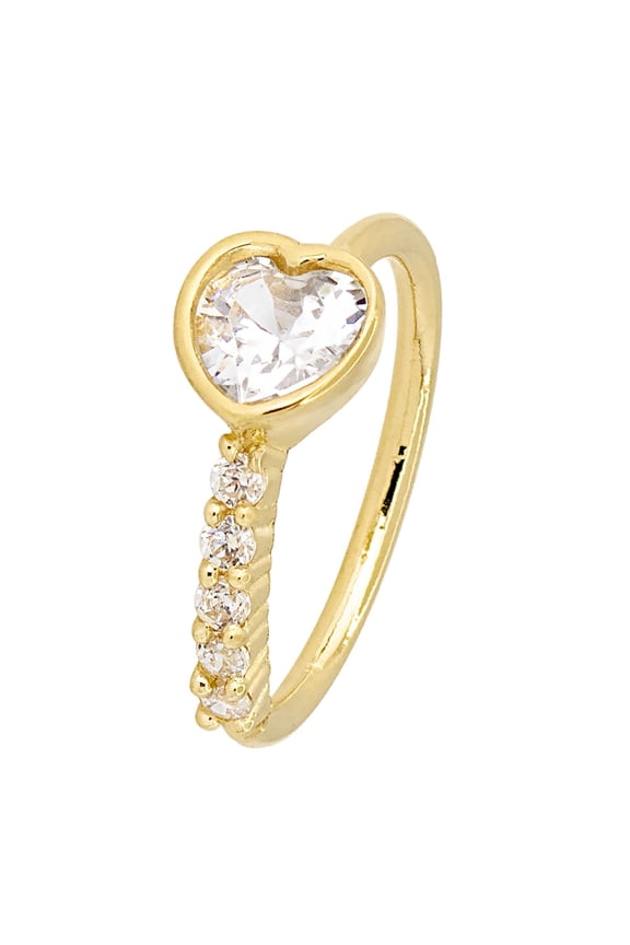 Solid Gold 20G 8mm - 14K Yellow Gold - Heart-Shaped CZ in Bezel Setting with Line of 5 Round CZ