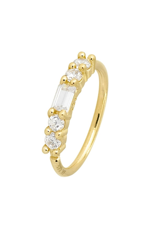 Solid Gold 20G 8mm - 14K Yellow Gold Hoops - Baguette Shaped CZ and 4 Round Side Stones