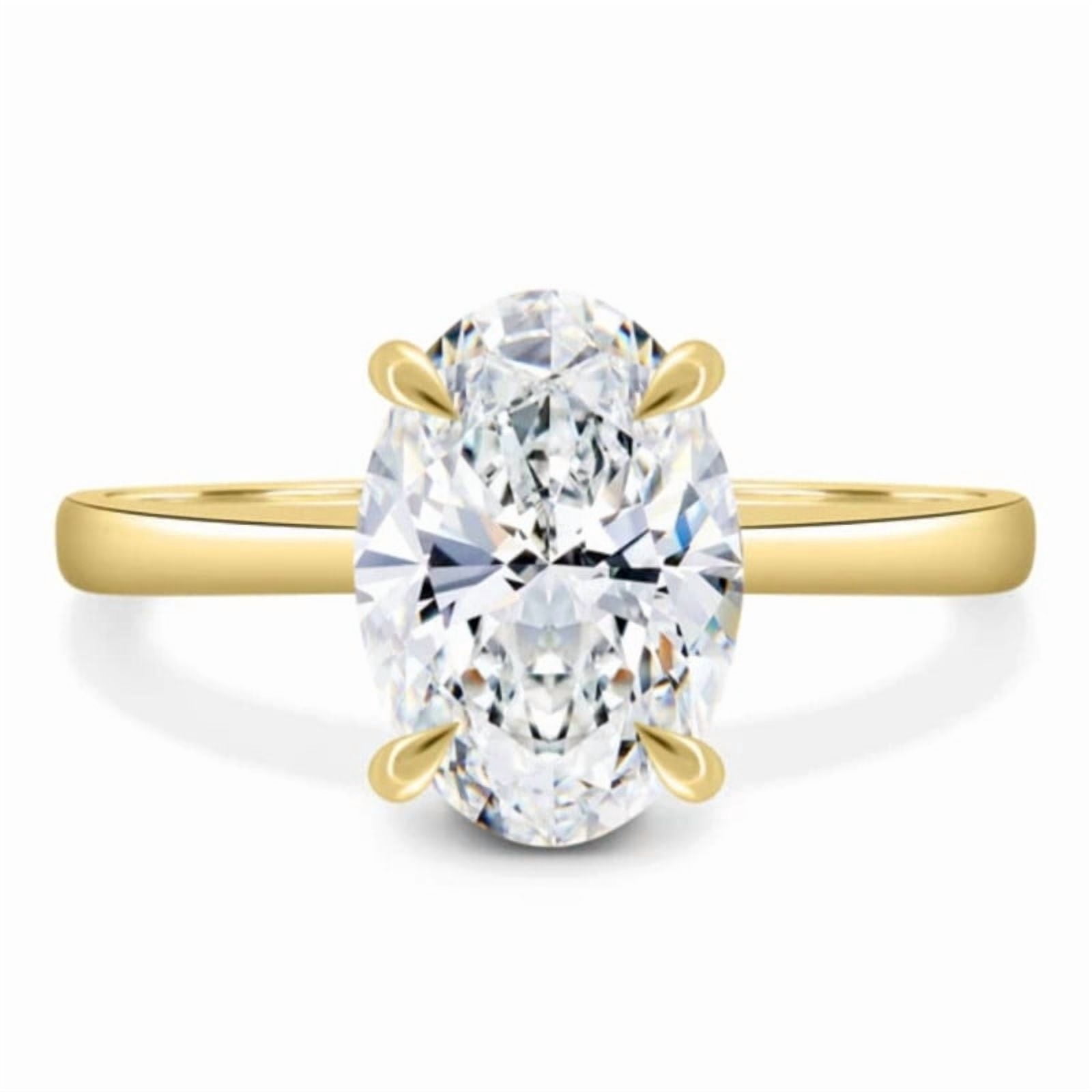 Solid Gold 3 CT Oval Moissanite Engagement Ring with Hidden Halo, 10K ...