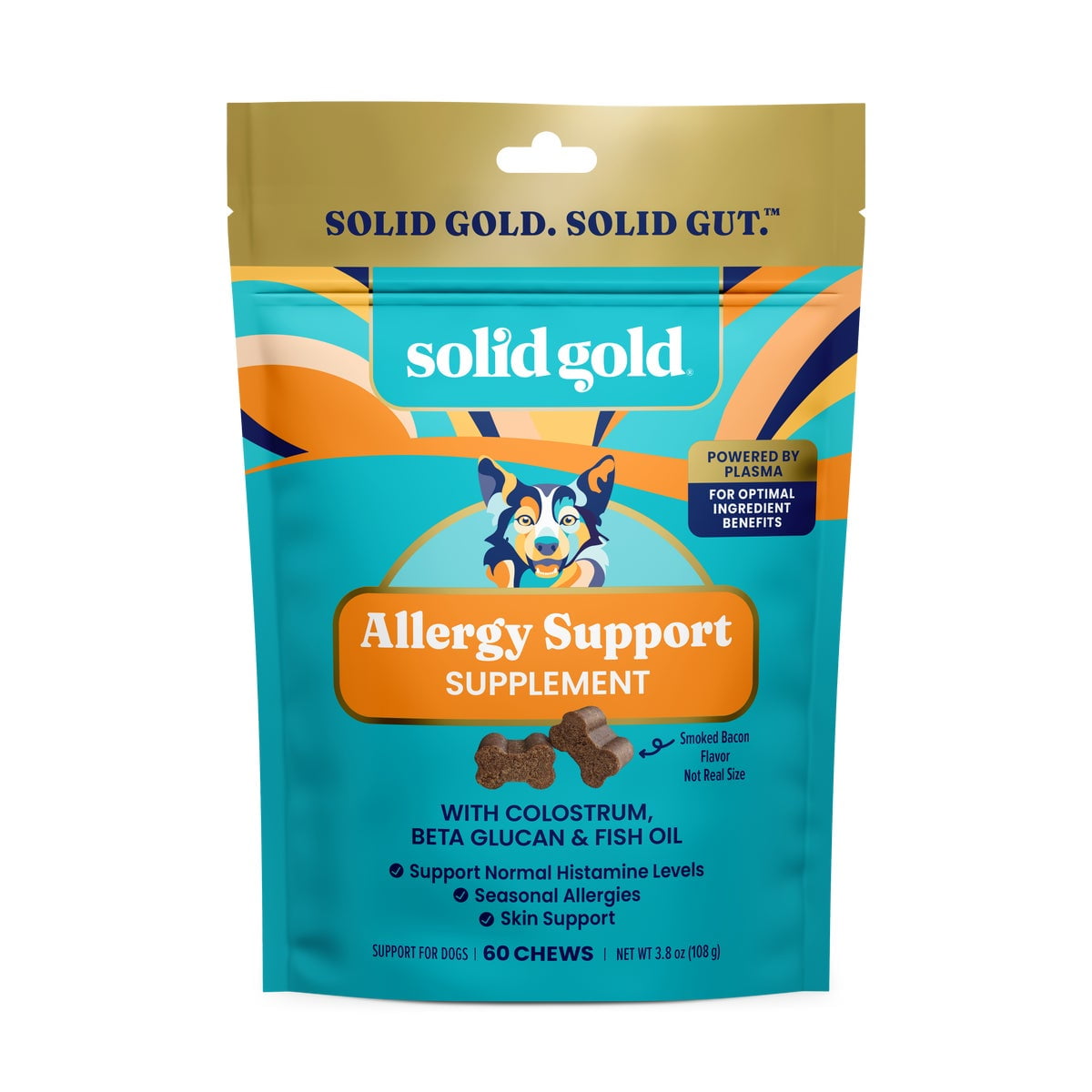 Solid Gold Allergy Support Supplement for Dogs, for Seasonal Allergies, Bacon 60 Count