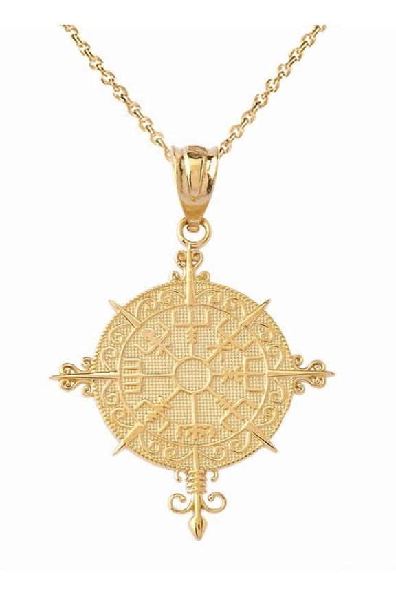 Solid Gold Ancient Viking Compass Pendant Necklace (14K Yellow Gold, Pendant with 18" chain)