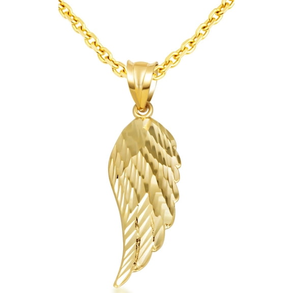 Solid Gold Angel Wing Necklace(Large) (10K Yellow Gold, Pendant with 20" chain)