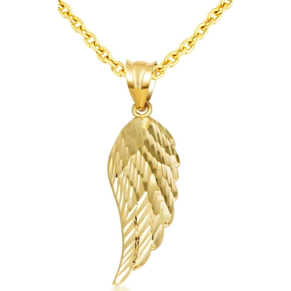 Solid Gold Angel Wing Necklace(Medium) (10K Yellow Gold, Pendant with 18" chain)