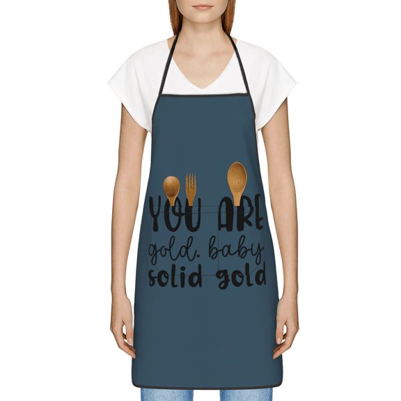 Solid Gold Apron, Inspirational Gifts for Men Women, Funny Apron, Chef Bib with Pockets, Waterproof Work Apron for BBQ Kitchen Crafting Gardening