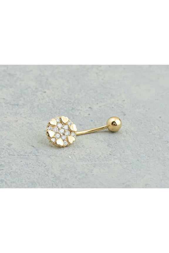 Solid Gold Belly Button Ring Dainty Belly Diamond Piercing 14K Gold.
