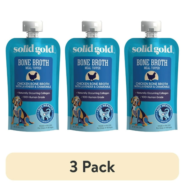 (3 pack) Solid Gold Bone Broth Meal Topper for Dogs, Grain-Free, Chicken Flavor, 8 oz