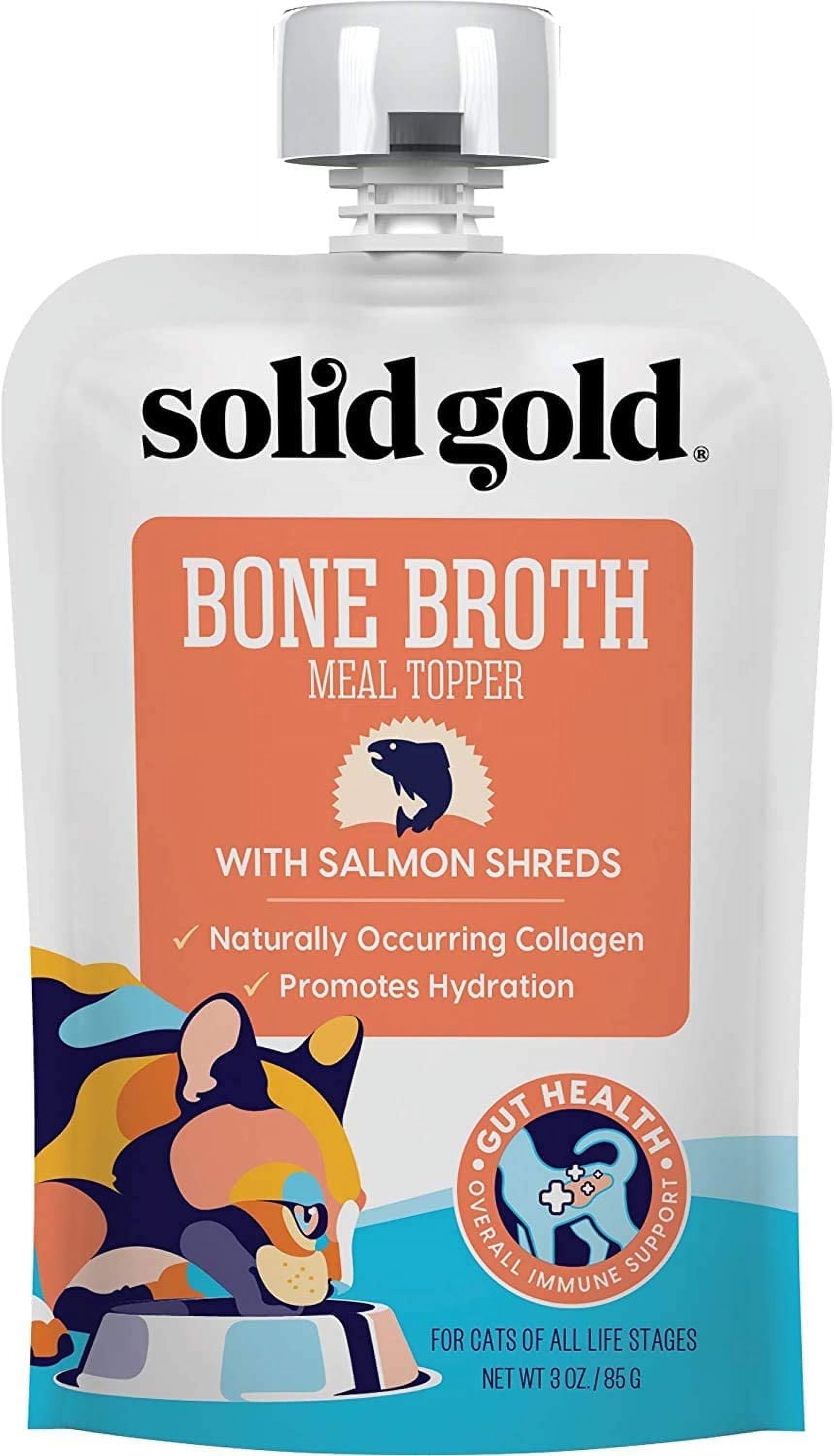 Solid Gold Bone Broth Meal Toppers for Cats - Nutrient Rich Wet Cat Food Meal Toppers with Protein Shreds to Promote Hydration - Easy to Serve Grain Free Cat Food Gravy 3oz