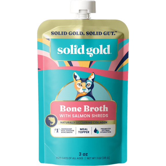 Solid Gold Bone Broth Meal Toppers for Cats - Nutrient Rich Wet Cat Food Meal Toppers with Protein Shreds to Promote Hydration - Easy to Serve Grain Free Cat Food Gravy 3oz