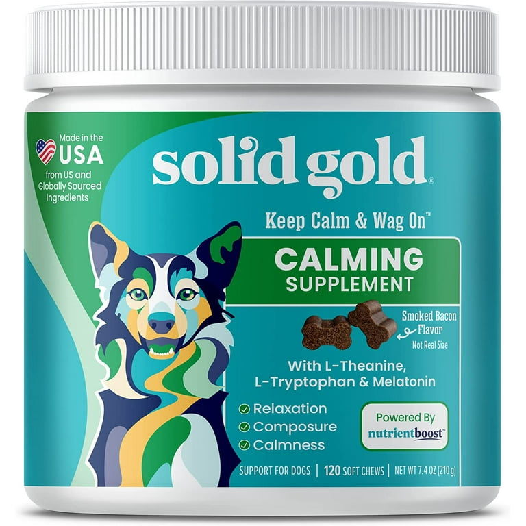 Solid Gold Calming Chews for Dogs Soothing Snacks for Stress Dog Anxiety Relief with Melatonin Valerian Root Dog Treats for Separation Anxiety
