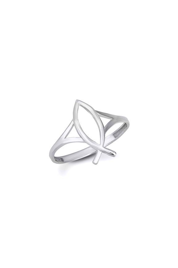 Solid Gold Christian Fish Ichthys Ring (10K White Gold,Size 5)