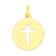 GOLDEN FIRE Solid Gold Cross Charm - 10k or 14k Faith-Inspired Round Gold Jewelry - Religious Christian Gift