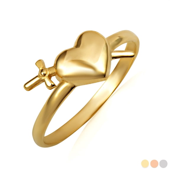 Solid Gold Cross Sword 10K Heart Ring/Ring, Size 7