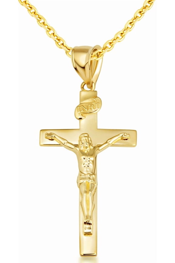 Solid Gold Crucifix Pendant Jesus Cross Necklace(Small) (10K Yellow Gold, Pendant Only)