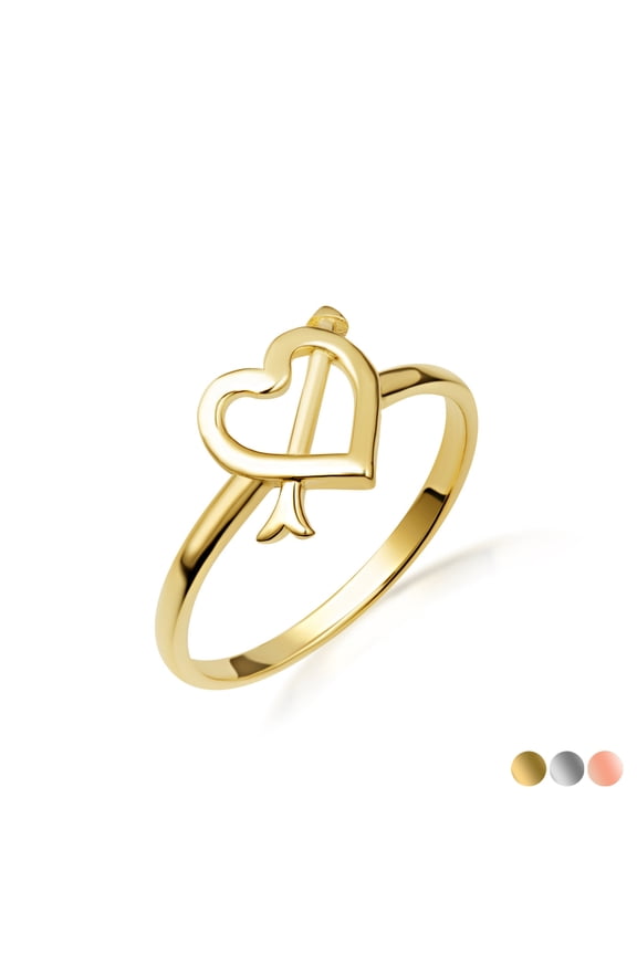 Solid Gold Cupid's Arrow Heart 14K Love Ring / Ring, Size 4